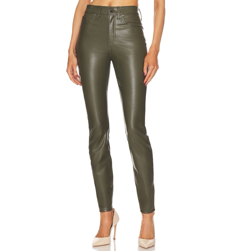 Veronica Beard Green Debbie Pants Faux Leather High Rise Ankle Jeans Size 25